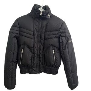 Guess Black Full Zip High Collar Zippered Pockets Quilted Puffer Jacket Small